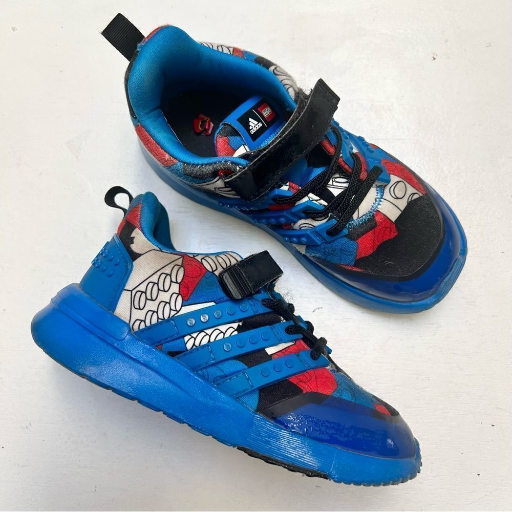 Adidas Kids Racer TR X Lego Shoes, Cloud White/Shock Blue/Red Size 10 EUC